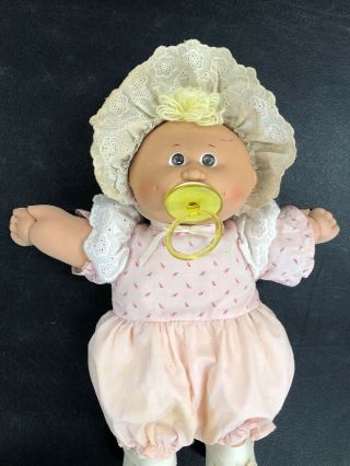 Vintage Cabbage Patch Kid Preemie Doll Pink Outfit With Bonnet Pacifier Blonde