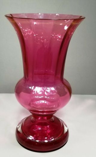 Vintage Antique Old Cranberry Glass Heavy Base 12 Panel 8 " Vase