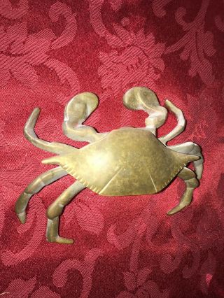 Vintage Brass Crab Ashtray W/ Hinged Lid