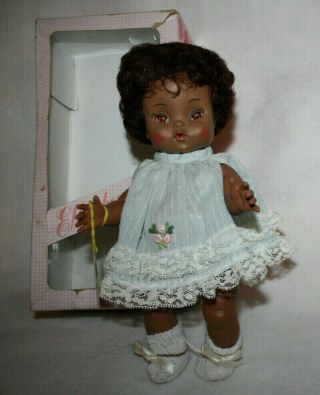 Vintage Tiny Tubber Effanbee Black Baby Doll In Orig Box & Heart Tag 2326