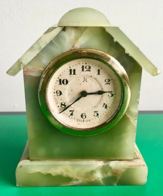 Antique Green Onyx Desk Clock In Order