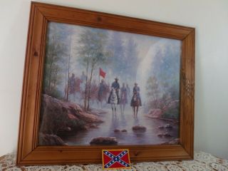 Vintage Framed John Stanford Print 24 " X 20 " Confederate Soldiers Riding & Patch