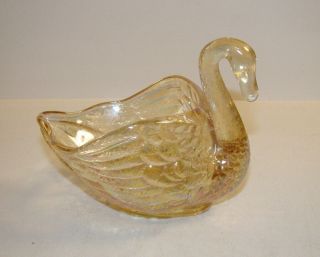 Antique Ag Iridecent 5 " Carnival Swan Bowl