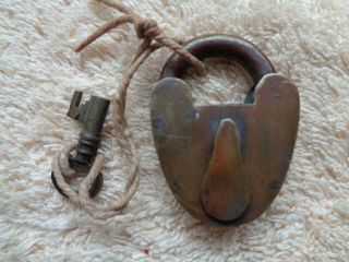 Vintage Small Brass Padlock With Key Heart Shape