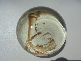 Antique Queen Victoria Diamond Jubilee God Save The Queen Glass Paperweight