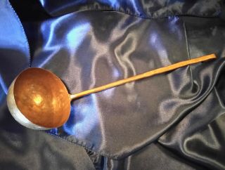 15 " Antique / Vintage Copper Ladle Hand Raised / Hand Forged W/ Turned Handle