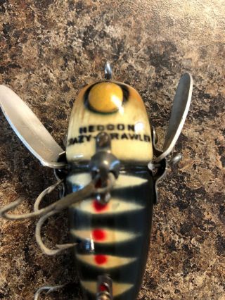 Vintage Heddon Crazy Crawler Wood Fishing Lure - Red Dots On Belly 4