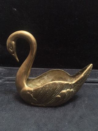 Vintage Brass Swan Bowl/dish - 4 3/4 " Tall X 5 1/2 " Long -