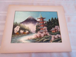 Vintage Japanese Silk Embroidery Needlepoint Landscape