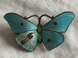 Antique Ja&s Silver Mark Enamel Butterfly Brooch - Af