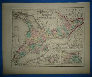 Vintage 1857 Canada - Ontario - Lake Erie Map Old Antique Atlas Map