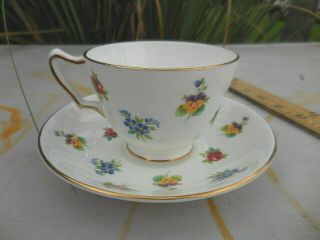 Vintage Royal Victoria England Tea Cup Saucer Set Little Pansy Rose Blue Flowers