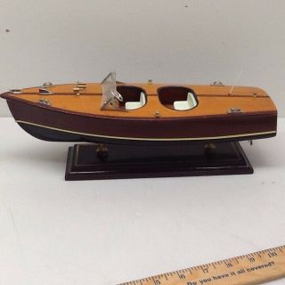 Antique Wooden Model Boat On Stand 13 "