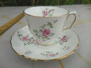 Vintage Crown Staffordshire England Tea Cup Saucer Set Pink Roses Rose