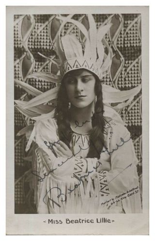 Antique Miss Beatrice Lillie Hand Signed Autograph Photographic Postcard Actress