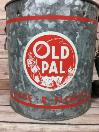 Vintage Old Pal Wade - R - Floater Minnow Galvanized Bait Bucket 2