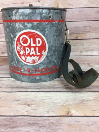 Vintage Old Pal Wade - R - Floater Minnow Galvanized Bait Bucket 7