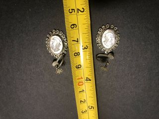 vintage antique silver 800 mother of pearl girl cameo Earrings 3