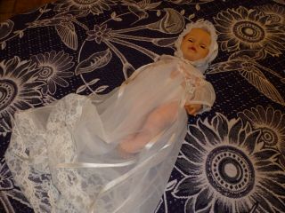 VINTAGE 1950 ' s baby DOLL dress PEIGNOIR negligee CHRISTENING GOWN nylon LACE 3