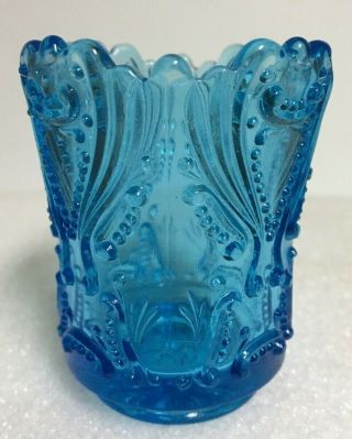 Antique EAPG Jefferson Glass Co.  IDYLLE Toothpick Holder c 1907 251 BLUE 3