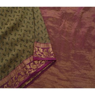 Sanskriti Vintage Green Saree 100 Pure Silk Woven Craft 5yd Fabric Premium Sari