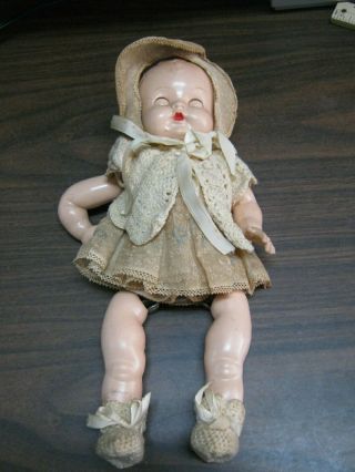 Vintage Antique Baby Doll Legs & One Arm Unattached 12 " Crocheted Hat & Booties
