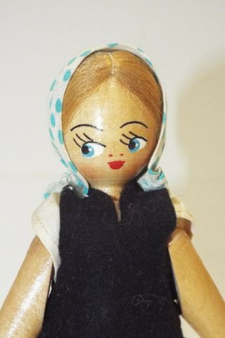 Vintage Wooden Polish Peg Doll,  8 " Tall,  All,  Sticker On Foot