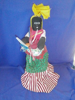 Vintage Caribbean Souvenir Cloth Folk Art Black Girl Doll Circa1950s 15 Inch 21