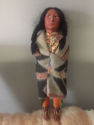 Vintage Skookum Bully Good Native American Indian Doll 11 5/8 " Tall Wool Blanket