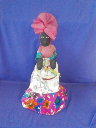 Vintage Caribbean Souvenir Cloth Folk Art Black Girl Doll Circa1950s 15 Inch 20