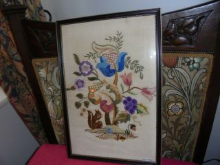 Vintage/antique Jacobean Style Framed Crewel Work Embroidery Picture