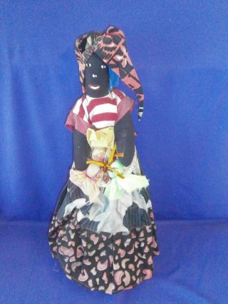 Vintage Caribbean Souvenir Cloth Folk Art Black Girl Doll Circa1950s 18 Inch 18