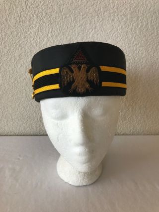 Vintage Masonic 32nd Degree Scottish Rite Cap Black Pillbox Mason Hat EC 2