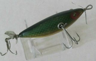 Vintage Fishing Lure Heddon/dowagiac Sos Wounded Minnow 1928 Glass Eyes 4 3/4 "