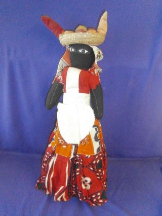 Vintage Jamaica Caribbean Souvenir Cloth Folk Art Black Girl Doll C1950s 21in 17