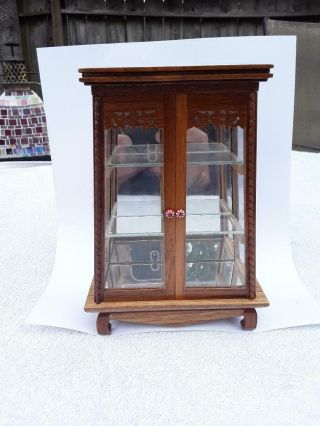 Vintage Wooden Dollhouse Display Cabinet Mirrored Miniature Furniture
