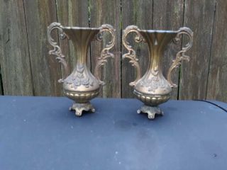 Vintage Small Ornate Brass Vases Made In Italy 5 " Tall
