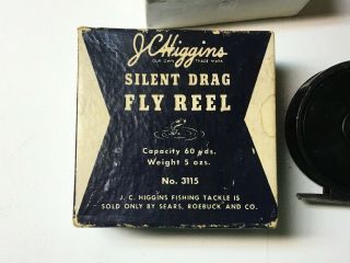 J C Higgins Silent Drag Fly Reel W/box