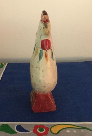 Antique White Swedish Dala Rooster Chicken Carved Wood Painted Folk Art 4 