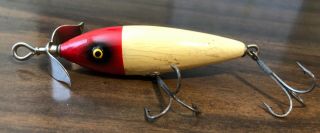 Vintage Front Prop Wooden Fishing Lure - 3 " Body - White With Red Head