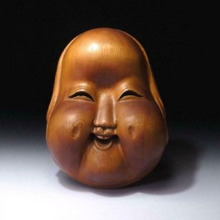 El19: Vintage Japanese Woodcarving Noh & Kagura Mask,  Otafuku,  Okame,  Good Face