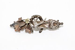 An Antique Victorian C1900 Sterling Silver & Gold Bird Sweetheart Brooch 13426
