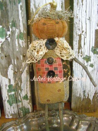 Primitive Harvest Pumpkin Stick Doll,  Quilt,  Harvest Folk Art Pumpkin Stick Doll