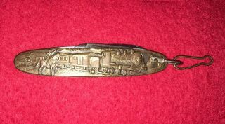 Vintage Soligen Arnex Train Cowboy Horse Brass Pocket Knife With Nail File