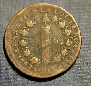 An Antique Louis Xvi French Revolution 12 Deniers Bronze Coin Dated 1792