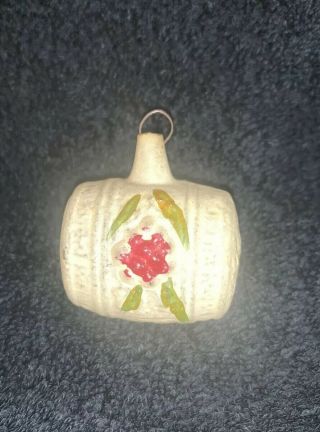 Antique German Glass Christmas Ornament - Barrel With Flowers