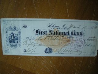 Antique Bank Draft - First National Bank Helena Montana U.  S.  Depository 1880