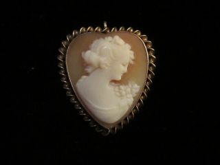 Antique Carved Shell Cameo - Pretty Heart - Pendant - Brooch - Twisted Frame