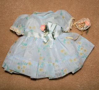 Vntg 1950s 12 " Shirley Temple Blue,  Daisy Print Nylon Party Dress Taagged,  Corsage