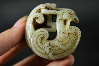 Distinctive Chinese Natural Old Jade Carved Phoenix Amulet Pendant J34